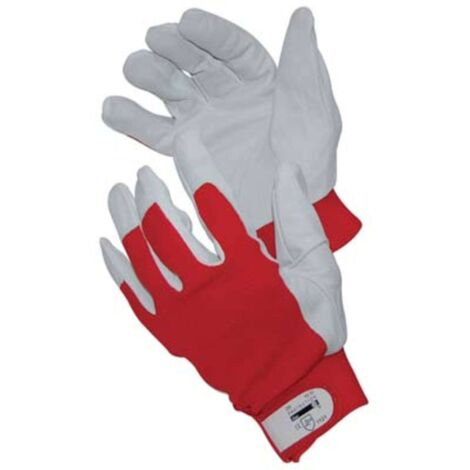 GUANTO DRIVER FIORE BOVINO/TELA ELASTICA WORKIT - BIANCO/ROSSO + STRAP 9 - 12 paia