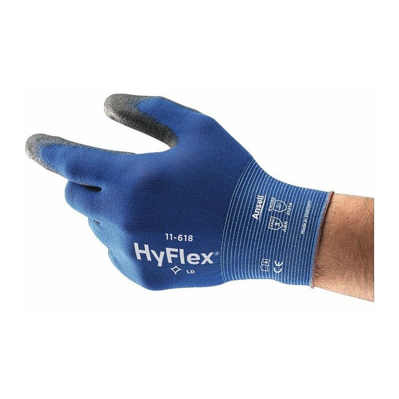 Image of Guanto HyFlex® 11-618 Taglia 9 blu/nero EN 388 PSA II Nyl.m.PU ANSELL (confezione da 12)