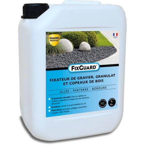 GUARD INDUSTRIE- FixGuard - Liant fixateur de Graviers, Galets, Copeaux pour Ne Plus Ratisser- Fixe 3 Ans Les Pierres détachées - Résiste souffleur Feuille - 5L - Traite 10m² - sans Solvant