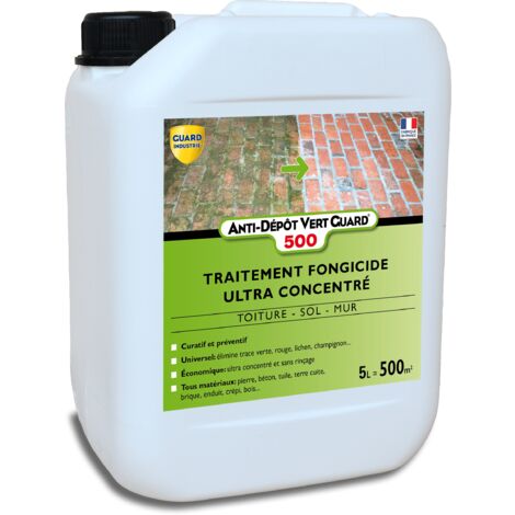 Guard Industrie – Fongicide concentré anti dépôt vert pour toiture – Traitement curatif et préventif – Ultra concentré 5L – Économique jusqu'à 40 m²