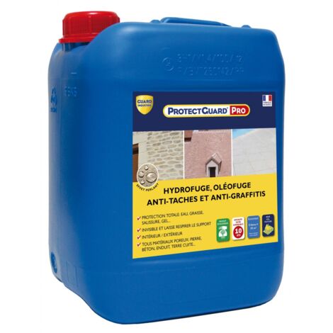 Guard Industrie – Protectguard Pro imperméabilisant 5L – Hydrofuge oléofuge anti-tâches et anti-graffitis – Pour béton, pierre et terre cuite – Résistance UV