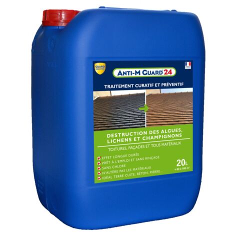 Guard Industrie – Traitement anti-mousse 20L – Curatif et préventif pour murs, toits et sols – Efficace contre mousses et algues – Prêt à l'emploi