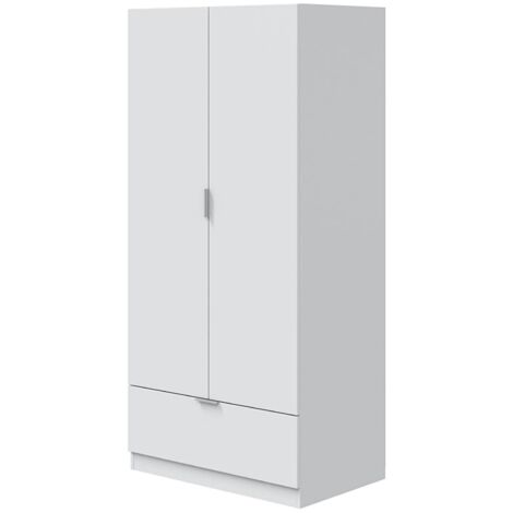 Guardaroba 2 Ante Budoia, Armadio Camera da Letto Appendiabiti, un Ripiano, 51x170h cm Bianco