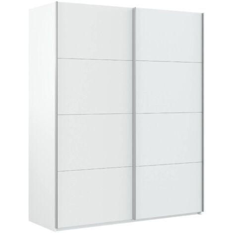 Guardaroba 2 ante Ponce, Armadio per camera da letto, Mobile con barra appendiabiti e 2 ripiani, 150x60h200 cm, Bianco lucido