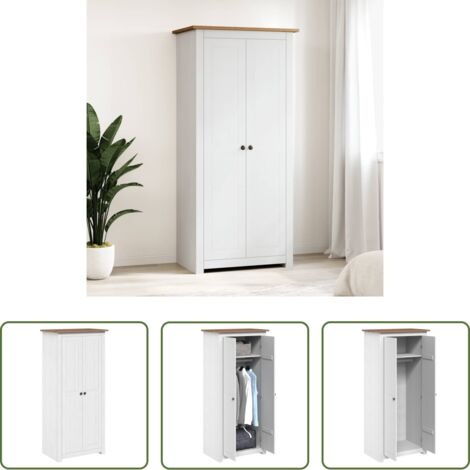 Guardaroba -  Armadio Bianco 80x50x171,5 cm Legno Massello Pino Panama Range