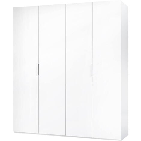 Guardaroba, Armadio per camera da letto a 4 ante battenti, Mobile con 2 ripiani e barra appendiabiti, cm 180x52h200, Bianco