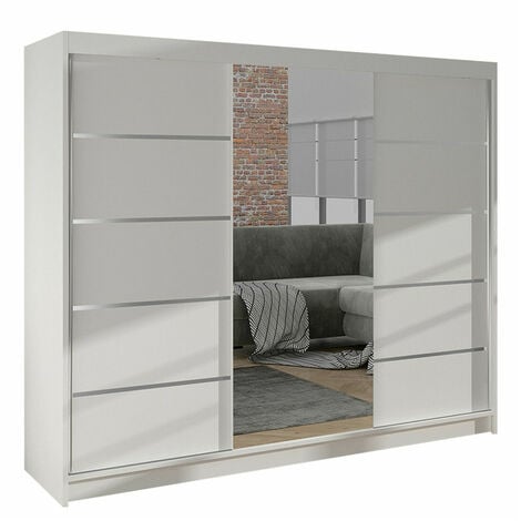 Guardaroba Closico 161, Bianco, 215x200x58cm, Porte guardaroba: Scorrevoli, Numero di ripiani: 0