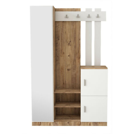Guardaroba con 3 ante e 1 specchio Bianco e Naturale - MIROTA
