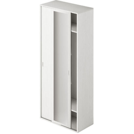 Guardaroba con specchio ante scorrevoli e appendiabiti colore Bianco H212x90x43cm