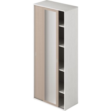 Guardaroba con specchio ante scorrevoli e ripiani colore Olmo struttura Bianco H212x90x43cm