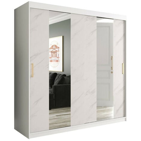 Guardaroba Hartford 244, Opaca bianco + Marmo bianco, 200x200x62cm, Porte guardaroba: Scorrevoli, Numero di ripiani: 0