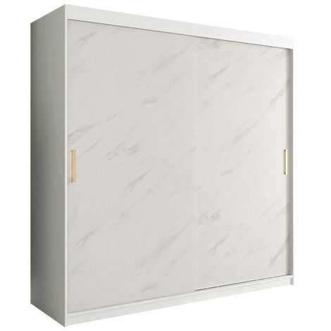 Guardaroba Hartford 250, Opaca bianco + Marmo bianco, 200x200x62cm, Porte guardaroba: Scorrevoli, Numero di ripiani: 0