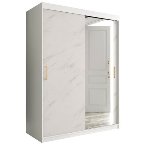 Guardaroba Hartford 260, Opaca bianco + Marmo bianco, 200x150x62cm, Porte guardaroba: Scorrevoli, Numero di ripiani: 0