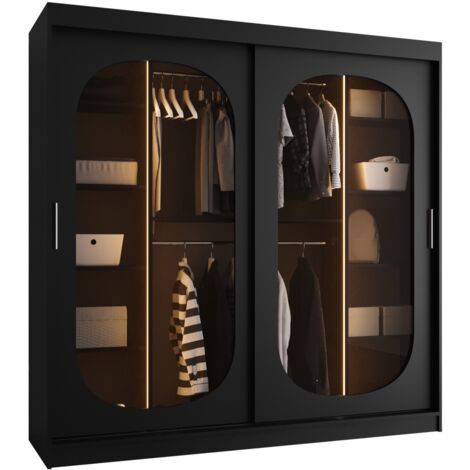 Guardaroba Hartford 521, Nero, 200x200x62cm, Porte guardaroba: Scorrevoli, Numero di ripiani: 0, LED: Con