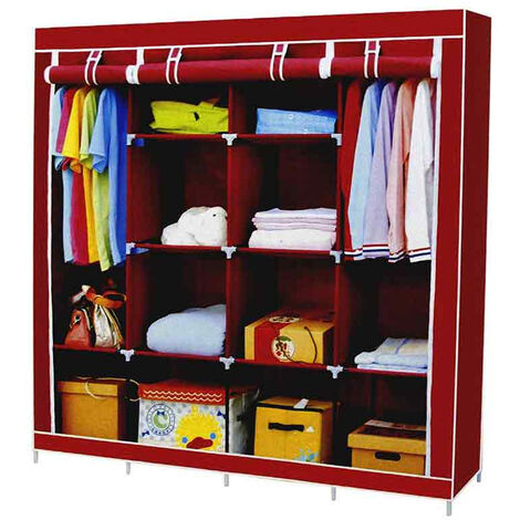Guardaroba in Tessuto salvaspazio per Campeggio casa al Mare Arredamento Organizer Armadio con Zip e scaffali 170x170x45 cm  Bordeaux