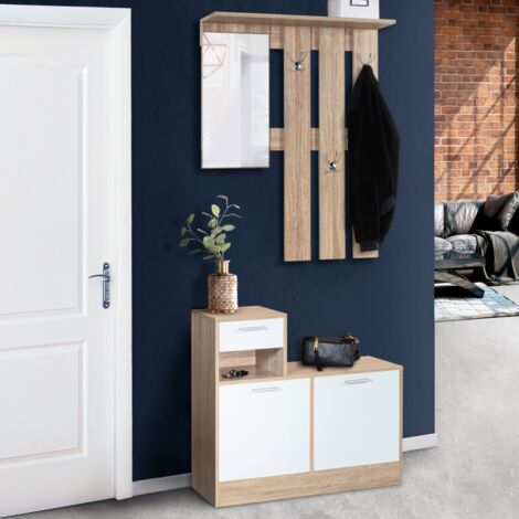 Guardarropa de entrada con espejo Puertas de haya blanca diseño PAULIN