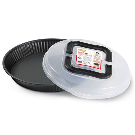 Guardini Bake Away, Stampo crostata 28cm con coperchio per trasporto, Acciaio con rivestimento antiaderente, Colore nero