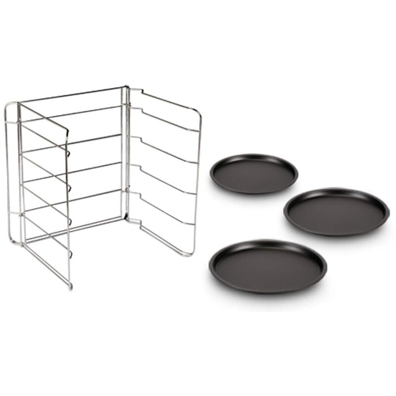 Image of Set 3 tegami pizza ø 28 cm + 1 griglia porta tegami, Acciaio con rivestimento antiaderente, Nero, Made in Italy, Linea Pizza&Mania - Guardini
