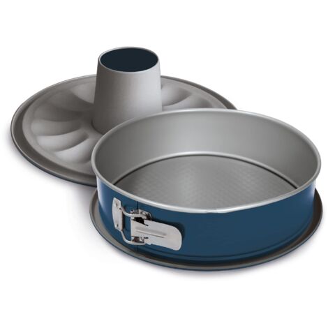 Guardini, Tortiera apribile 2 fondi Ø 26 cm, Fondo salvagoccia, Acciaio prodotto con ridotte emissioni di CO2 con nuovo rivestimento PFAS free, Grigio/Blu, Made in Italy, Linea XBake