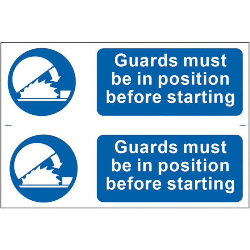 Spectrum Industrial - Guards in Position Self Adhesive Sign Twin Pack - 300 x 100mm