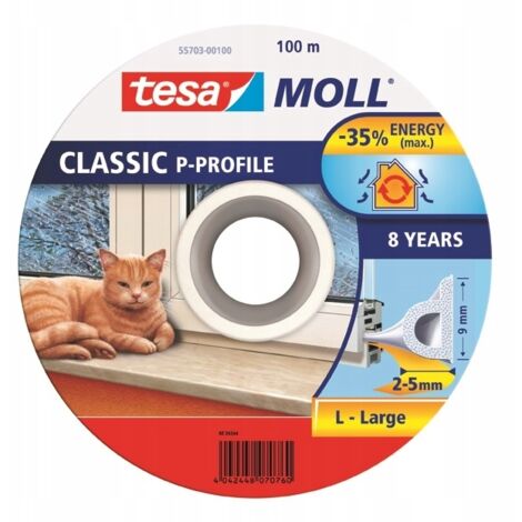 Guarnizione autoadesiva TESA per finestre e porte, gomma, profilo P, bianco, 100 m x 9 mm