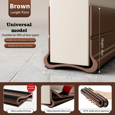 Guarnizione inferiore per porta marrone da 93 cm, striscia sigillante in silicone senza bisogno di colla, porta insonorizzata, guarnizione anti-spiffero per soglia porta (marrone)