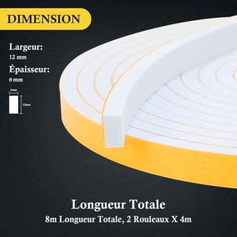 Guarnizione isolante adesiva per finestre - Guarnizione in gommapiuma per porte - 2 rotoli 12 mm (L) x 6 mm (A) x 4 m (P) - Isolamento termico e acustico - Antiurto per angoli di armadi, bianca