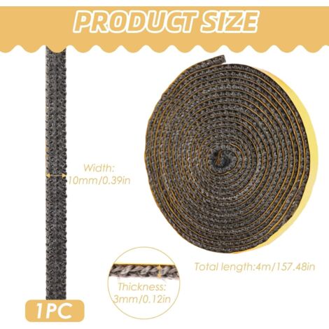 Guarnizione per camino, 4 m × 10 mm × 3 mm, autoadesiva, per stufa a legna, guarnizioni in fibra di vetro per camino, stufa, porta del forno, resistente al calore fino a 550 gradi Celsius
