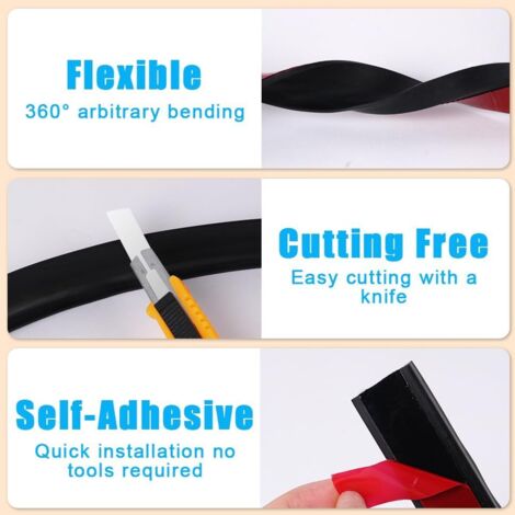 Guarnizione per doccia, barriera per doccia in silicone 3M, striscia impermeabile pieghevole, barriera anti-acqua per soglia doccia, barriera anti-allagamento per pavimento del bagno (nero, con adesiv