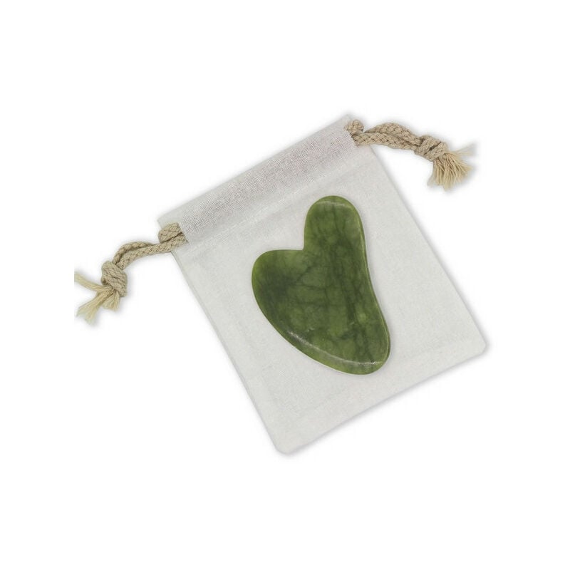 Guasha en pierre de jade pour le soin du visage avec housse - Vert - l 8 cm - Livraison gratuite - Vert