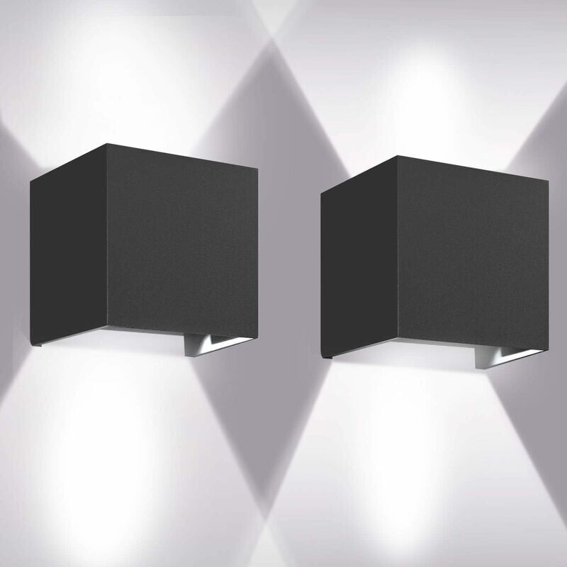 GU.B/bon Appliques Murales 12W, 2pcs 6000K led Applique Murale Exterieur/Interieur, Réglable Applique Mural Exterieur, Anti-Eau IP65 Lampe Murale