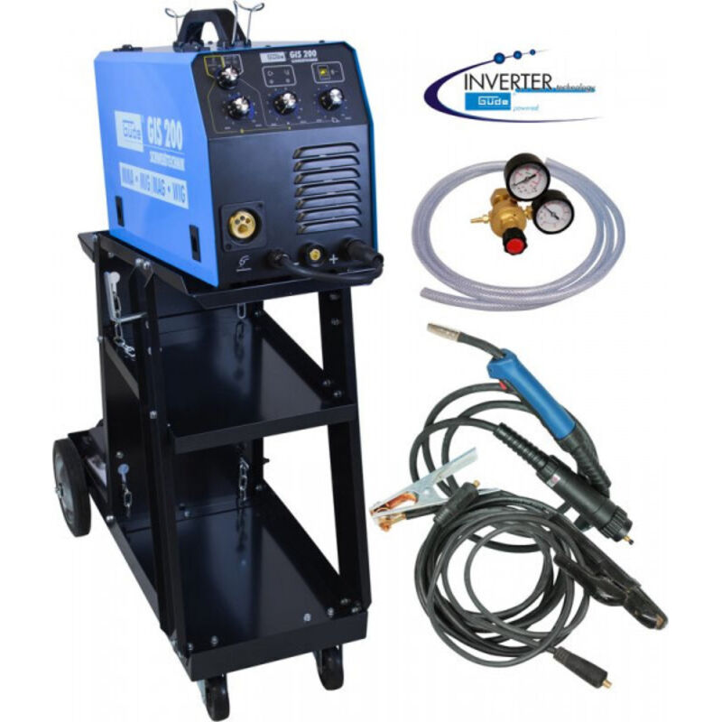 Güde – Poste à souder inverter GIS 200 – MMA, MIG/MAG, TIG – 230 V, courant max. 200A, électrodes 1,6-4 mm, pour acier et aluminium