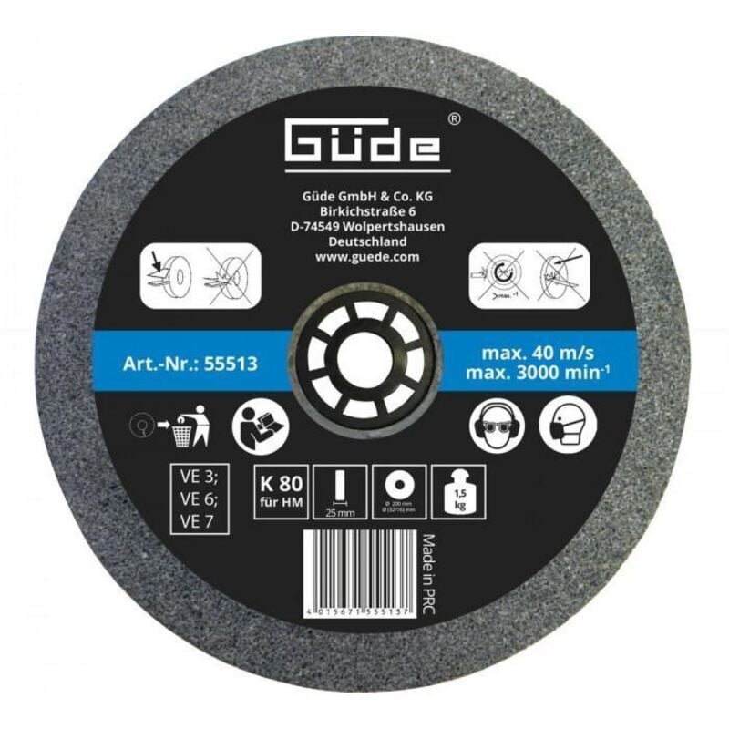 Meule abrasive pour touret G55272 et G55237 - 200 x 25 mm - grain 80