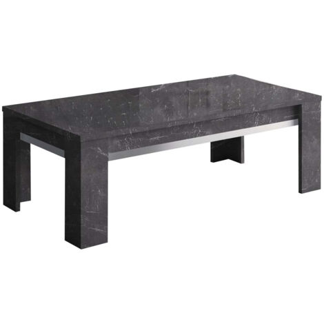 GUEDA - Table Basse Effet Marbre Anthracite Finition Argent