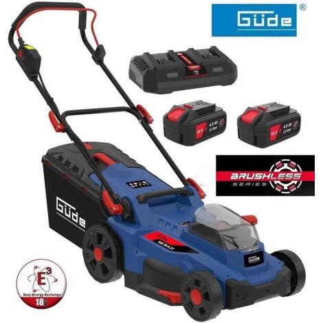 GÜDE Akku Rasenmäher RM 36/37 Brushless mit 2 x Akku 4.0 Ah und Doppelladegerät