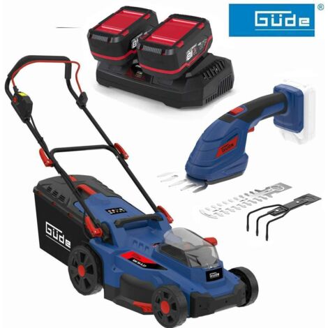 GÜDE Akku Rasenmäher RM 36/37 mit 2 x Akku 4.0 Ah Gras + Strauchschere