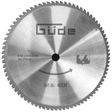 Güde HM Sägeblatt 355x25,4mm 72Z Trockenschnitt Stahl NE-Metall Kunststoff
