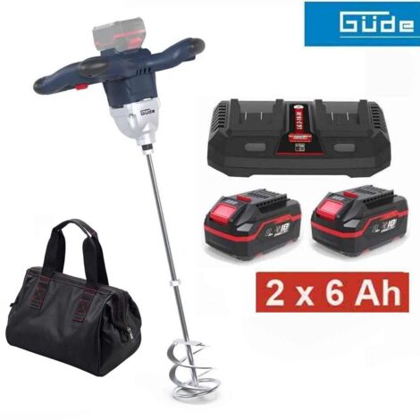 Güde Profi Rührwerk RW 18-602-30 mit 2 x Akku 6.0 Ah, Doppel Ladegerät, Tasche