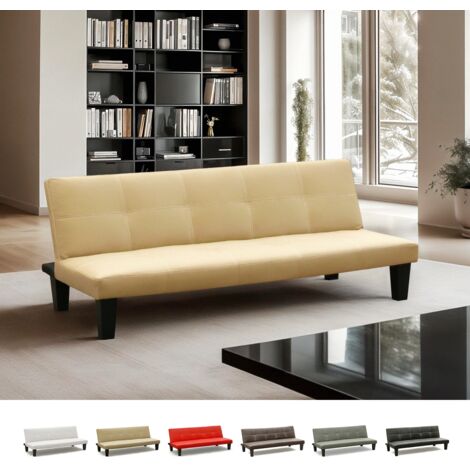 Günstiges Topazio 3-Sitzer Kunstleder Schlafsofa Klappsofa - Beige