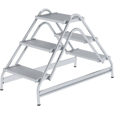 Günzburger Steigtechnik Arbeitspodest beidseitig begehbar Aluminium geriffelt 2 x 3 Stufen - 050060