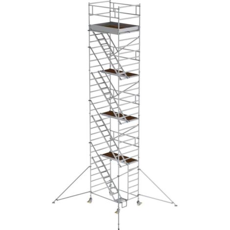 Günzburger Steigtechnik Echafaudage roulant 1,35 x 1,8 m avec marches inclinées &amp stabilisateurs Hauteur de plate-forme 8,35 m - 167400