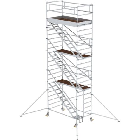 Günzburger Steigtechnik Echafaudage roulant 1,35 x 2,45 m avec marches inclinées &amp stabilisateurs Hauteur de plate-forme 6,35 m - 167310
