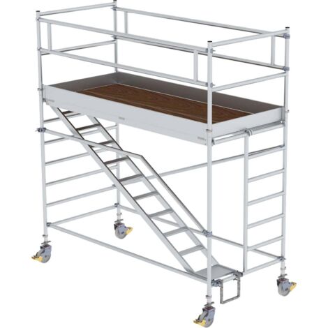 Günzburger Steigtechnik Echafaudage roulant 1,35 x 3 m avec marches inclinées &amp stabilisateurs Hauteur de plate-forme 2,35 m - 167120