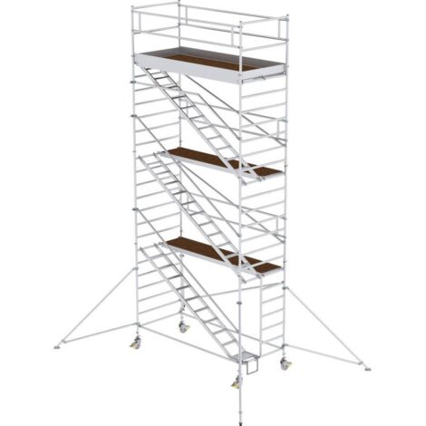 Günzburger Steigtechnik Echafaudage roulant 1,35 x 3 m avec marches inclinées &amp stabilisateurs Hauteur de plate-forme 6,35 m - 167320