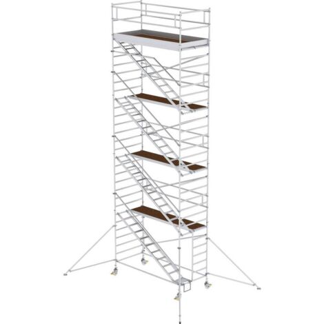 Günzburger Steigtechnik Echafaudage roulant 1,35 x 3 m avec marches inclinées &amp stabilisateurs Hauteur de plate-forme 8,35 m - 167420