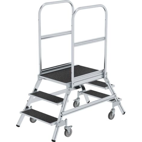 Günzburger Steigtechnik Escalier à palier praticable des deux côtés avec roulette à ressort revêtement corindon R13 2x3 marches - 059203