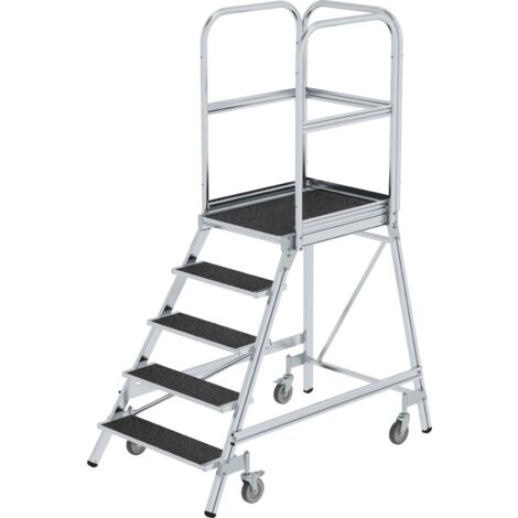 Günzburger Steigtechnik Escalier à palier praticable d'un côté avec roulettes à ressort revêtement corindon R13 5 marches - 054105