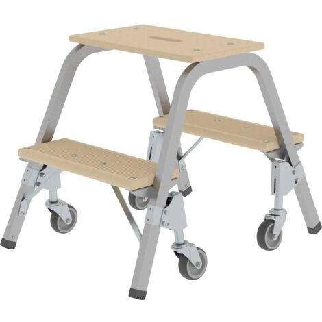 Günzburger Steigtechnik Marchepied en acier et bois avec roulettes pivotantes 2 x 2 marches - 039022