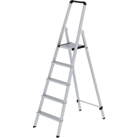 Günzburger Steigtechnik ML Escabeau à marches accessible d'un côté Aluminium anodisé 5 marches - 011255