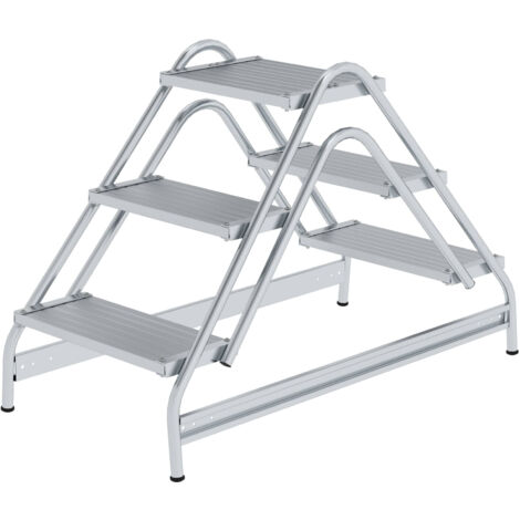 Günzburger Steigtechnik Plate-forme de travail accessible des deux côtés Aluminium strié 2 x 3 marches - 050060